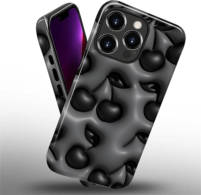 for iPhone 13 Pro Max Case, HL2 Cute Cool Cherry Black Hybrid 2 Layer Hard - Image 2