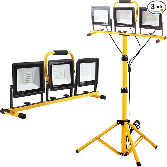 22000 Lumen Work Lights with Stand, 3 Head Portable LED Work Light, with by GUWELL