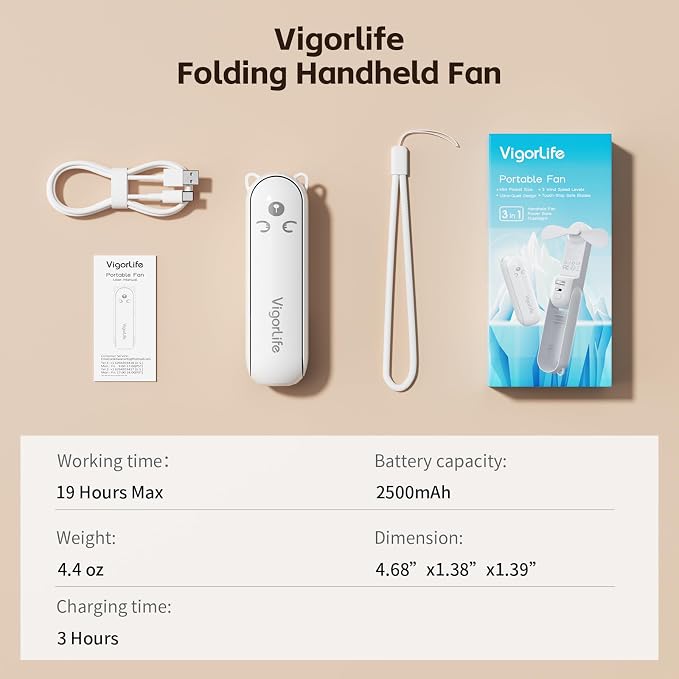 Mini Portable Handheld Fan, USB Rechargeable 3 IN 1 Personal Cooling Fans - Image 9