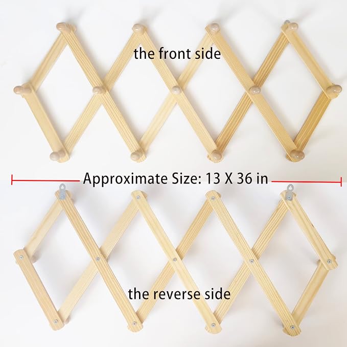 AMAPON Accordion Style Expandable Wall Wooden Coat Rack 13 Hooks Hang Hats - Image 4
