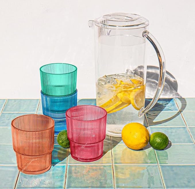 Fine Ribbed Glasses & Pitcher - Image 2