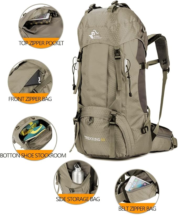 Bseash 60L Waterproof Hiking Camping Backpack - Image 2