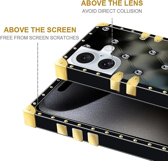 Compatible with iPhone 16 Case, Shiny Black Sofa Crystal Luxury Golden - Image 5
