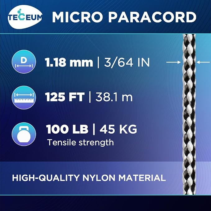 TECEUM Micro Paracord – 1.18 mm X 125 ft – Micro Utility Cord – Thin Braided - Image 2