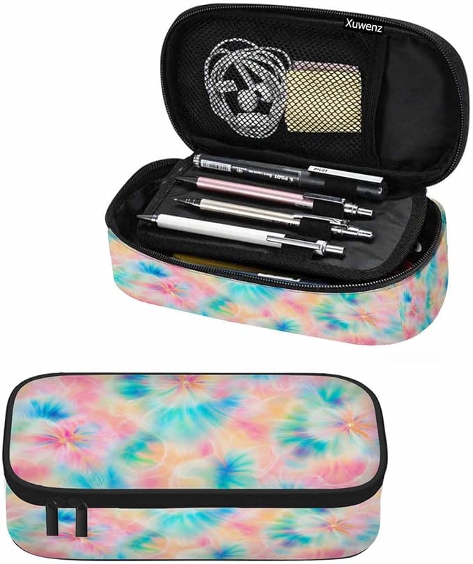 Tie Dye Pencil Case Pink Blue Ring Spray Artistic Design Pencil Bag Pen Markers by Unknown