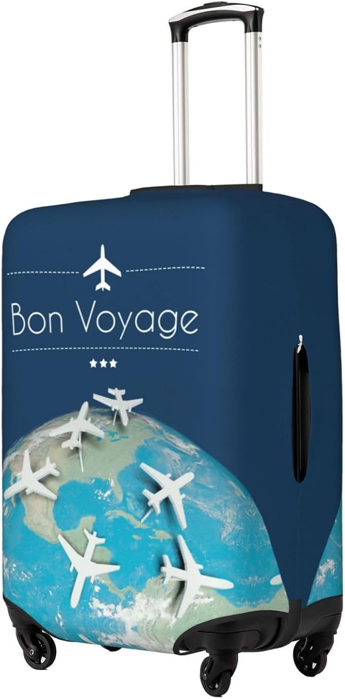Luggage Cover with World Map & Airplane Design, Suitcase Protector - Image 2