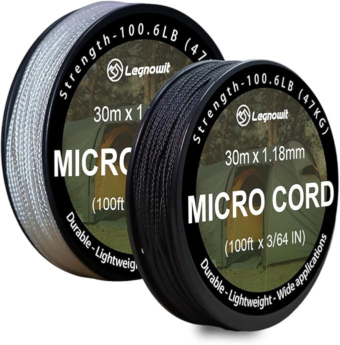 Micro Paracord, 1.18mm x 100ft Thin Mini Utility Braided Small Paracord by Legowitoutdoor