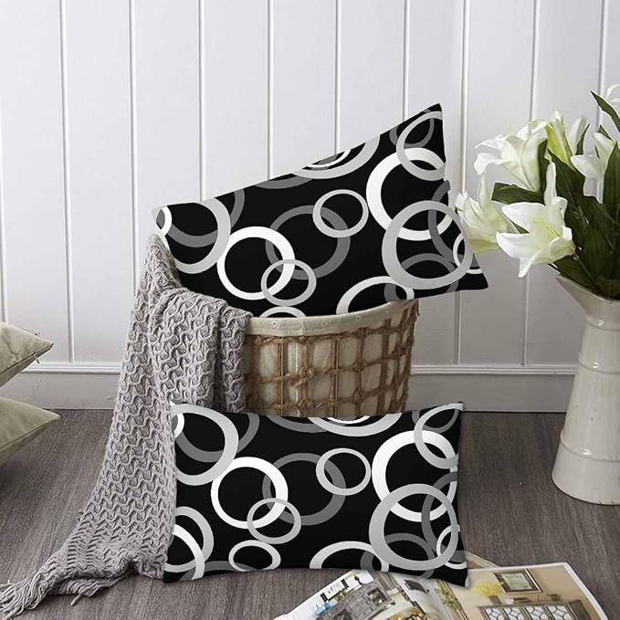 Abstract Geometric Circle 12 X 20 Pillow Covers Black White Decor Artwork Set - Image 6