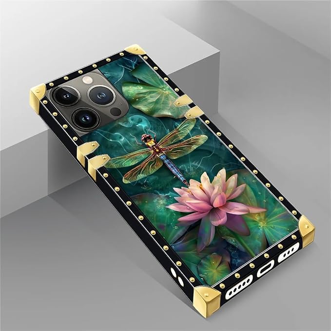 Compatible with iPhone 14 Pro Case, Colourful Dragonfly Pink Lily Pads Luxury - Image 5