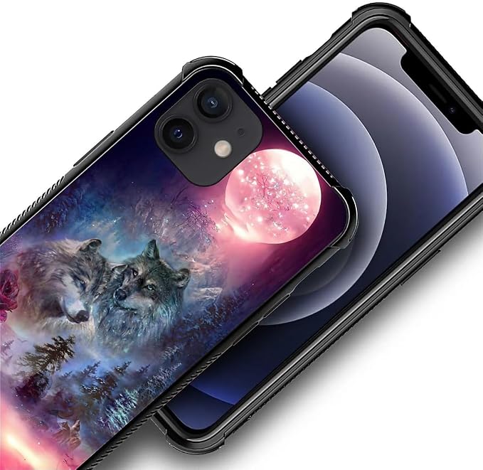 for iPhone 11 Case, Star Two Wolfs Howling Pattern Graphic Design Girl Boy Soft - Image 6
