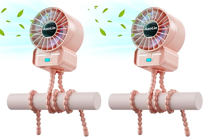 2 Pack Multifunctional Portable Stroller Fan 4 Speed 6600rpm High Speed Usb by AaoLin