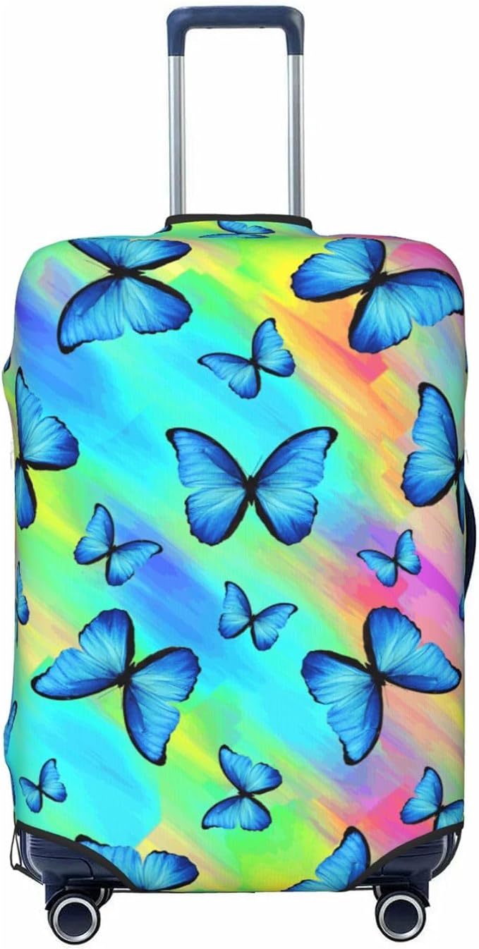 Butterfly Print Elastic Luggage Cover, Colorful Rainbow Suitcase Protector by XBFCDN