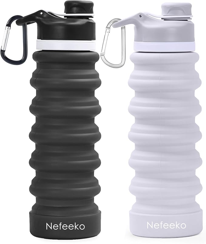 Nefeeko Collapsible Water Bottle, 26oz Silicone Foldable Water Bottles by Nefeeko