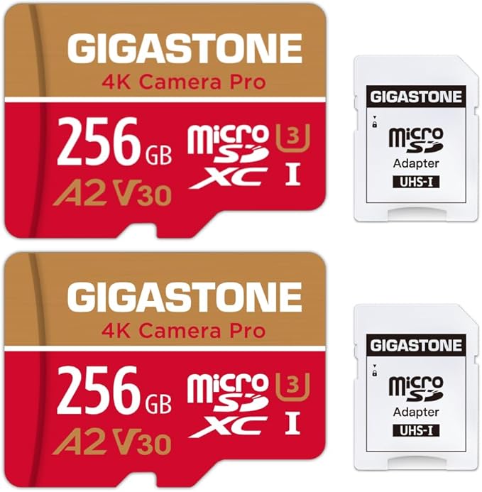 【5-Years Data Recovery】 GIGASTONE 256GB Memory Card 2 Pack 4K Pro Camera by Gigastone