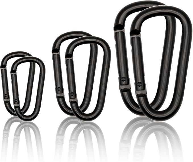 Black Carabiner Clip, Includes Mini 2 Inch Carbineers, Small 2.3" D Ring Clip by Unknown