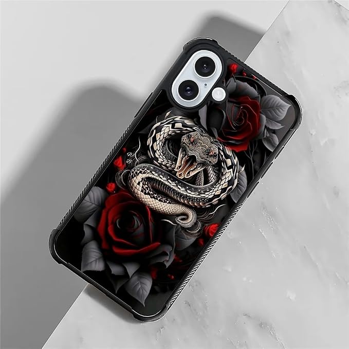 for iPhone 16 Plus Case, Entwined Rose Snake Pattern Graphic Design Girl Boy - Image 3