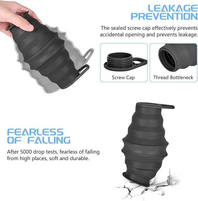 Nefeeko Collapsible Water Bottle, 17oz Reuseable BPA Free Silicone Foldable - Image 5