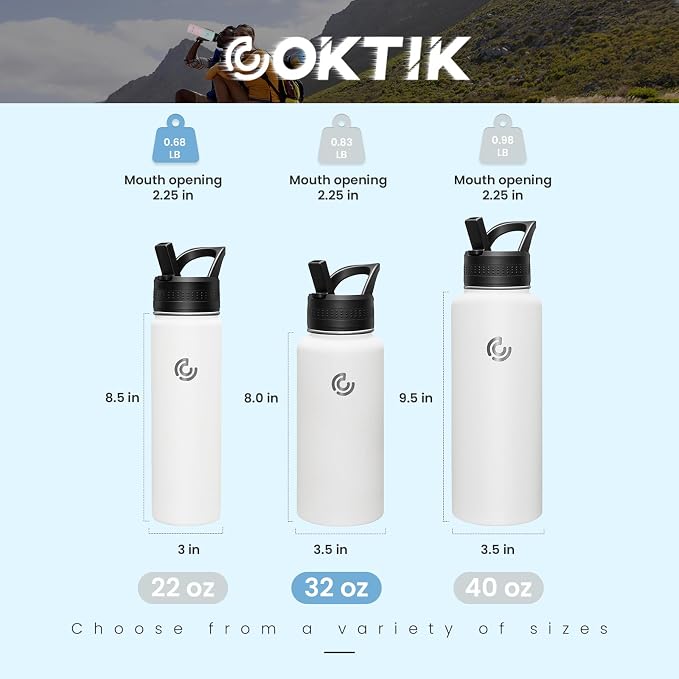 COKTIK 32oz Sports Water Bottle, Stainless Steel Water Bottle - Image 2