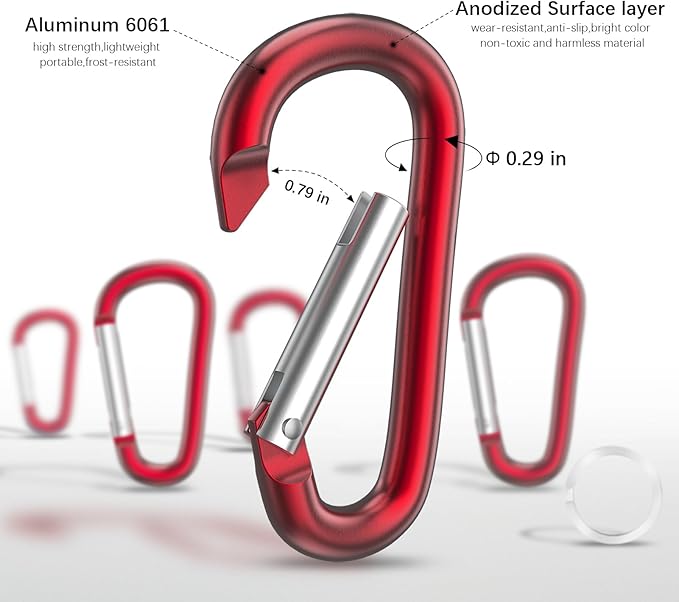 sprookber 3" Aluminum Carabiner D Ring, Caribeener Clips, Spring Snap Hook - Image 4