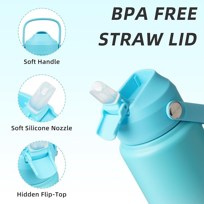 BJPKPK Water Bottle with Straw Lid, 24oz Vacuum Insulated Water Bottles - Image 2