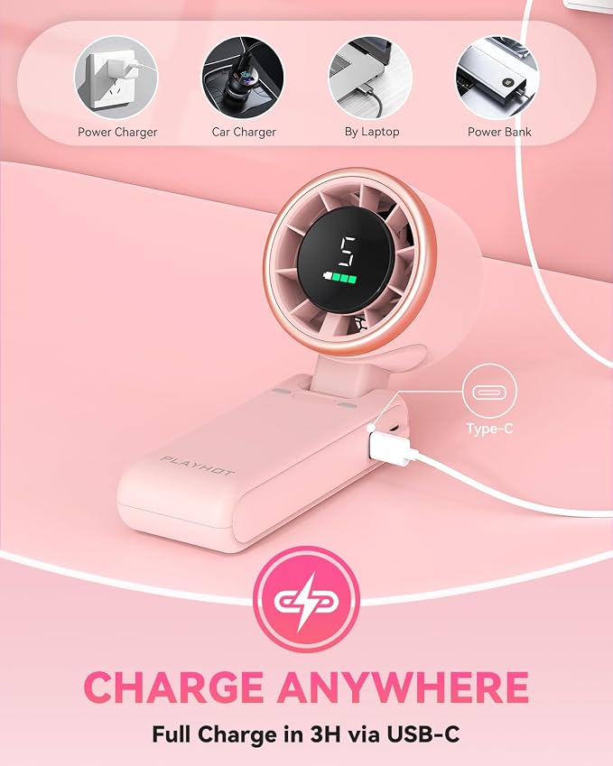 PlayHot Portable Handheld Turbo Fan, 5-Speed Personal Fans, 5000mAh - Image 5