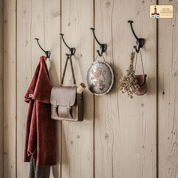 "Mystic Colonial Medieval Cast Iron Wall Hooks � Set of 2 Heavy Duty Dual Hooks - Image 6