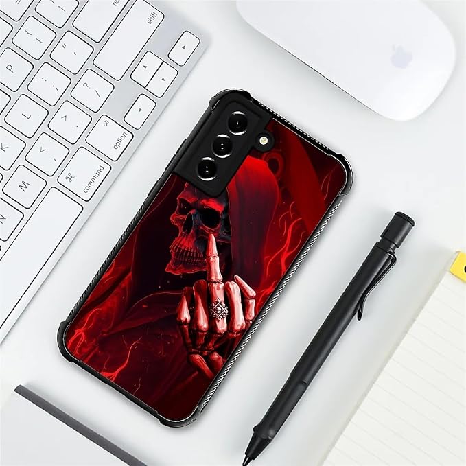 for Samsung Galaxy S22 Case, Gestures Funny Skull Pattern Graphic Design Girl - Image 7