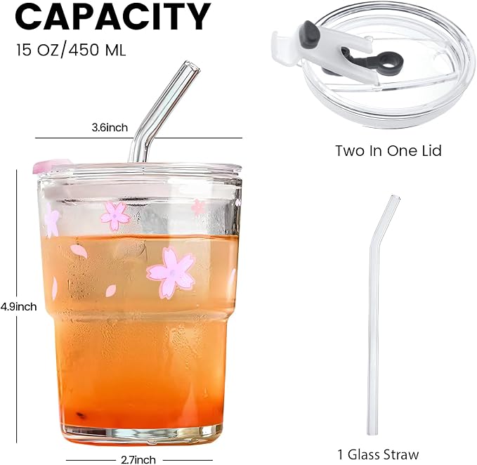 Iced Coffee Cup, 15Oz/450ml Glass Cups - Image 3