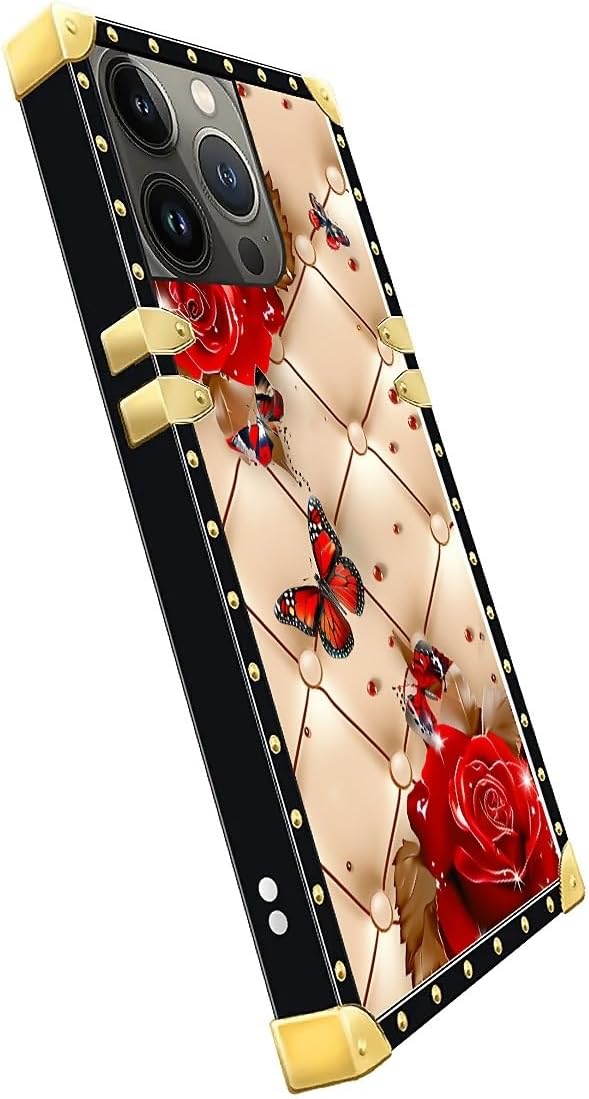 Compatible with iPhone 13 Pro Case, Shining Red Rose Butterfly Leather - Image 4