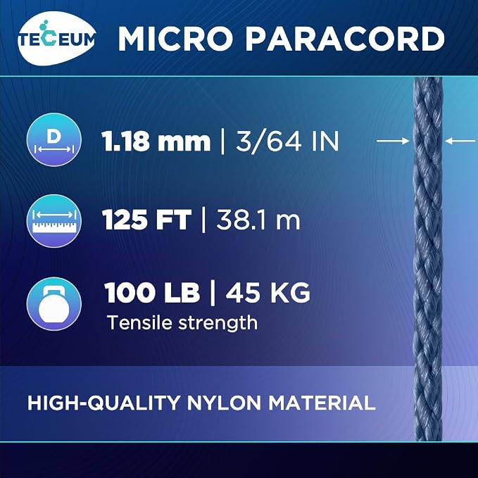 TECEUM Micro Paracord – 1.18 mm X 125 ft – Micro Utility Cord – Thin Braided - Image 2