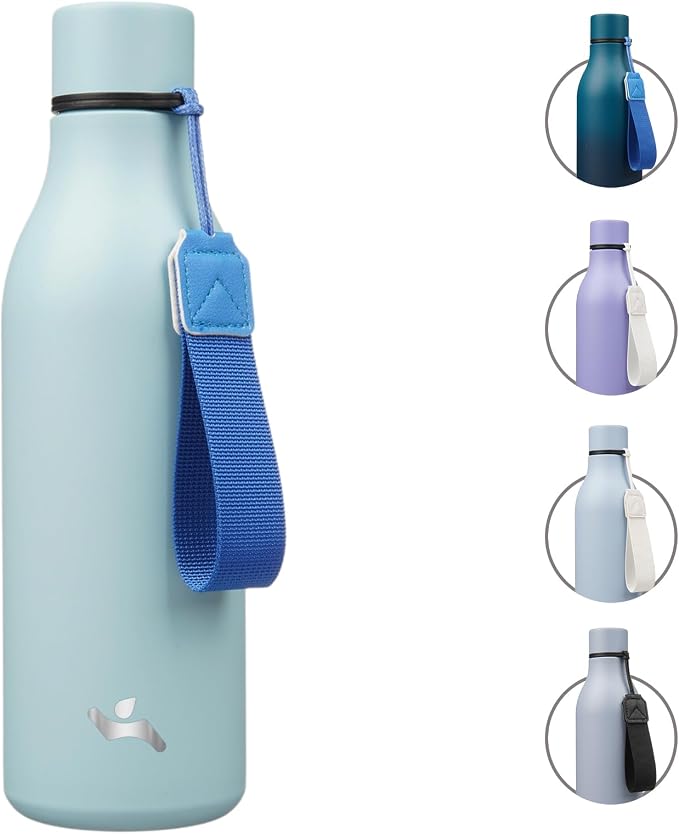 Insulated Water Bottle with Strap, 18 oz Double Wall Stainless Steel Vacuum by Konokyo