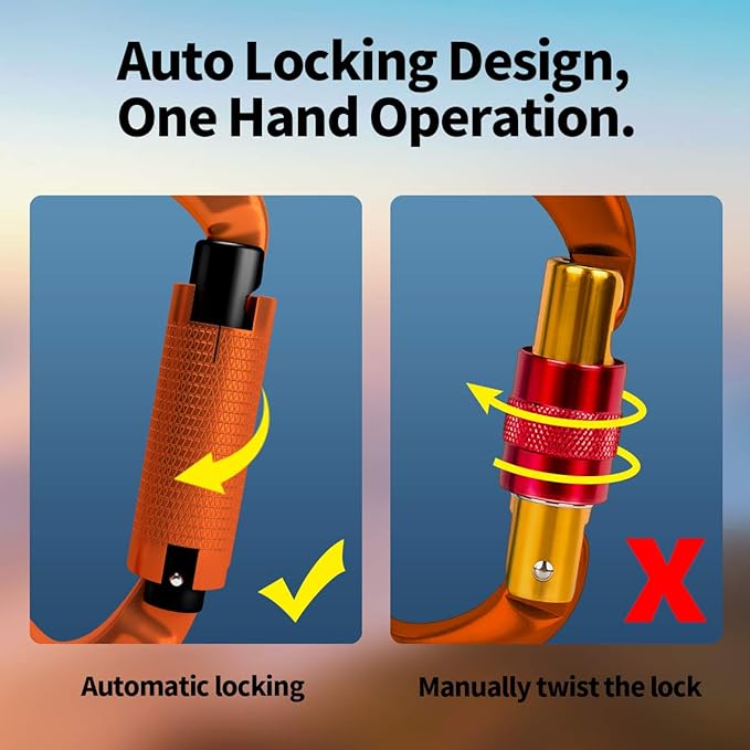 FVW Auto Locking Rock Climbing Carabiner Clips, Professional 25KN Heavy Duty - Image 3