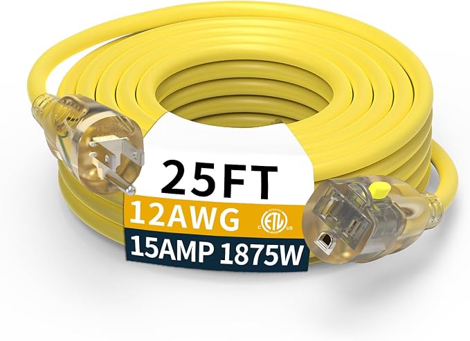 25FT 12/3 Gauge Heavy Duty Outdoor Extension Cord Waterproof, Weatherproof by primoWire