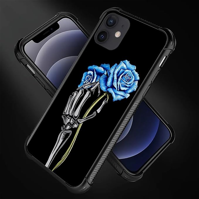 for iPhone 11 Case, Skeleton Holding Blue Rose Pattern Graphic Design Girl Boy - Image 3