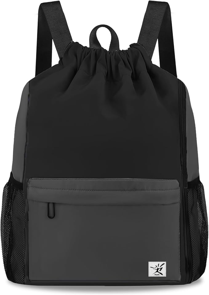 Drawstring Backpack with Mesh Pockets String Gym Bag Sackpack Sandproof Water by Risefit