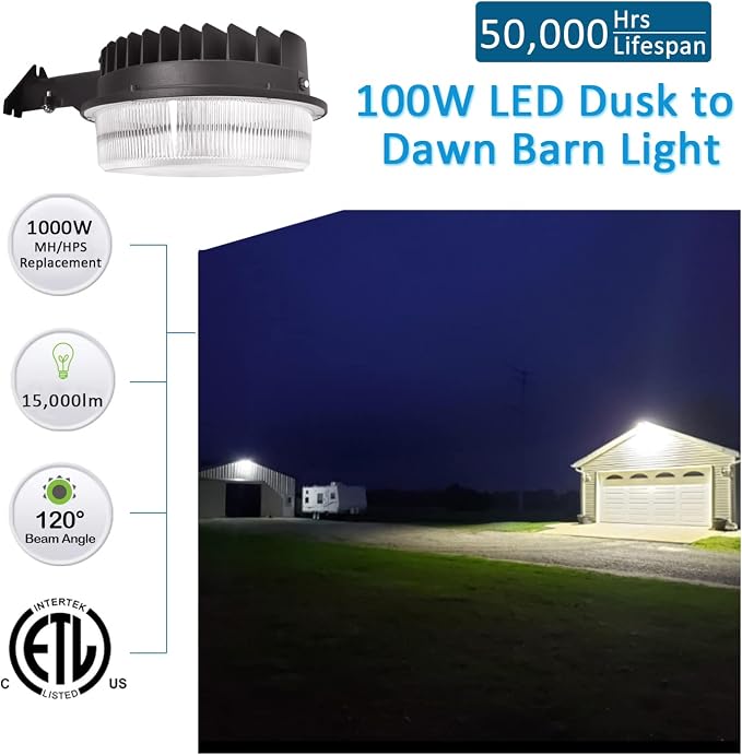 100W LED Barn Light, SZGMJIA Dusk to Dawn Outdoor Yard Light - Image 2