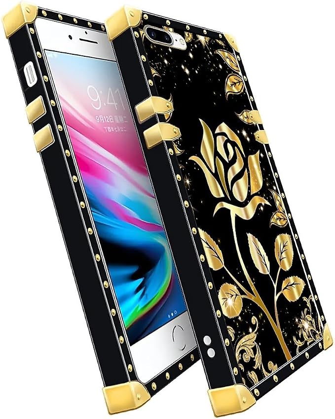 Compatible with iPhone 8 7 SE Case, Shine Gold Rose Luxury Golden Decoration - Image 2