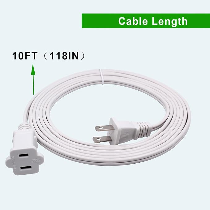 2 Prong Extension Cord, Safe for Home, Dorm Use White Extension Cord - Image 4