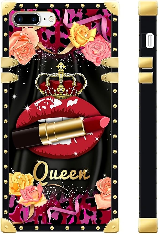 Compatible with iPhone 8 7 SE Case, Queen Lip Crown Leopard Print Luxury Golden - Image 3