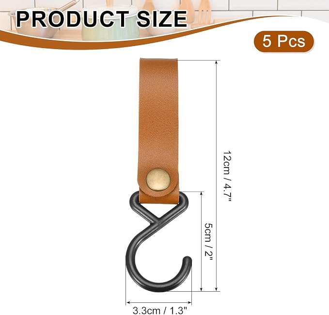 uxcell 5pcs PU Leather Hooks, S-Shape Hooks - Image 2