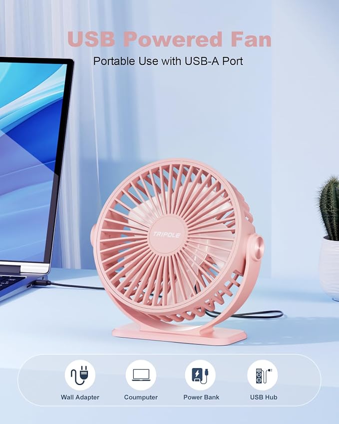 TriPole USB Desk Fan Mini Portable Personal Fan, 3 Speeds Adjustable Strong - Image 2