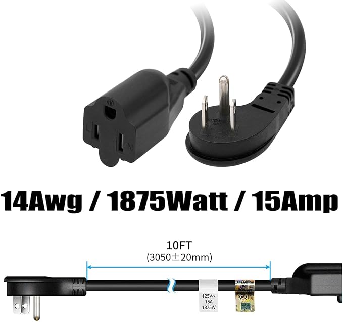 FIRMERST 1875W 14 Gauge Flat Plug Extension Cord 10 ft 15A Black - Image 2