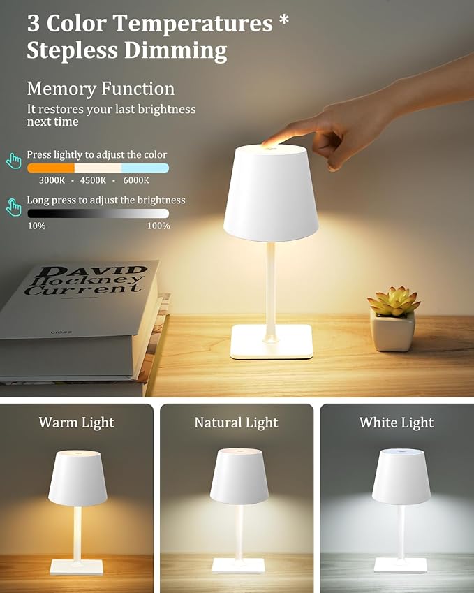 Fizrice Cordless Table Lamp Rechargeable Lamps: 6000mAh Battery Operated Table - Image 5