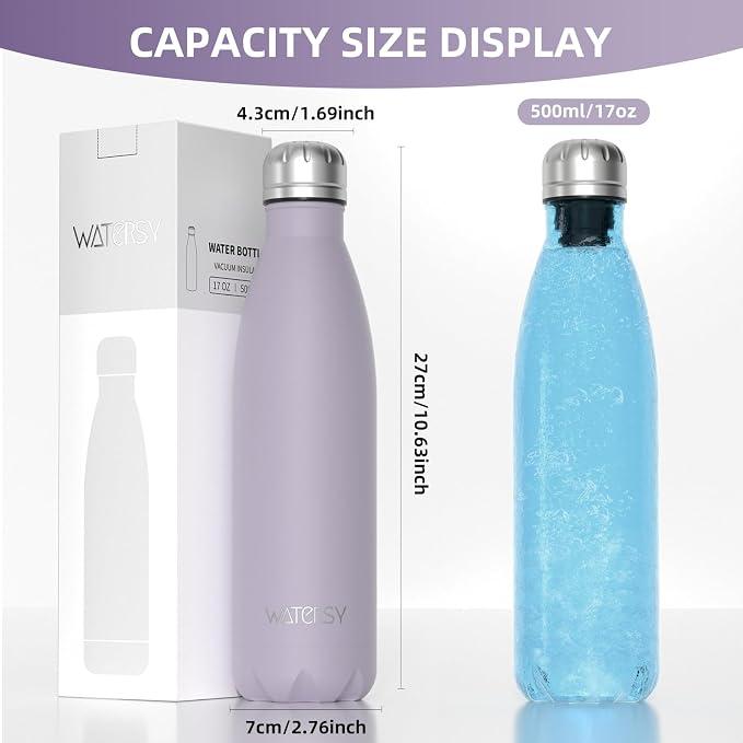 WATERSY Stainless Steel water bottles, 17oz/500ml Insulated Water Bottles - Image 3