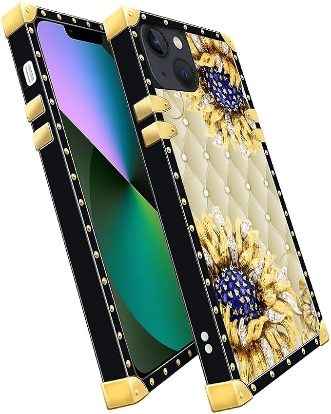 Compatible with iPhone 13 Case, Sunflower Diamonds Leather Luxury Golden - Image 3