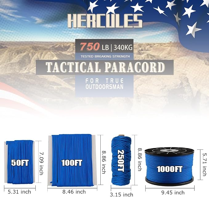 HERCULES 750lb Paracord 4mm 11 Strands Tactical Parachute Cord, Outdoor Gear - Image 2