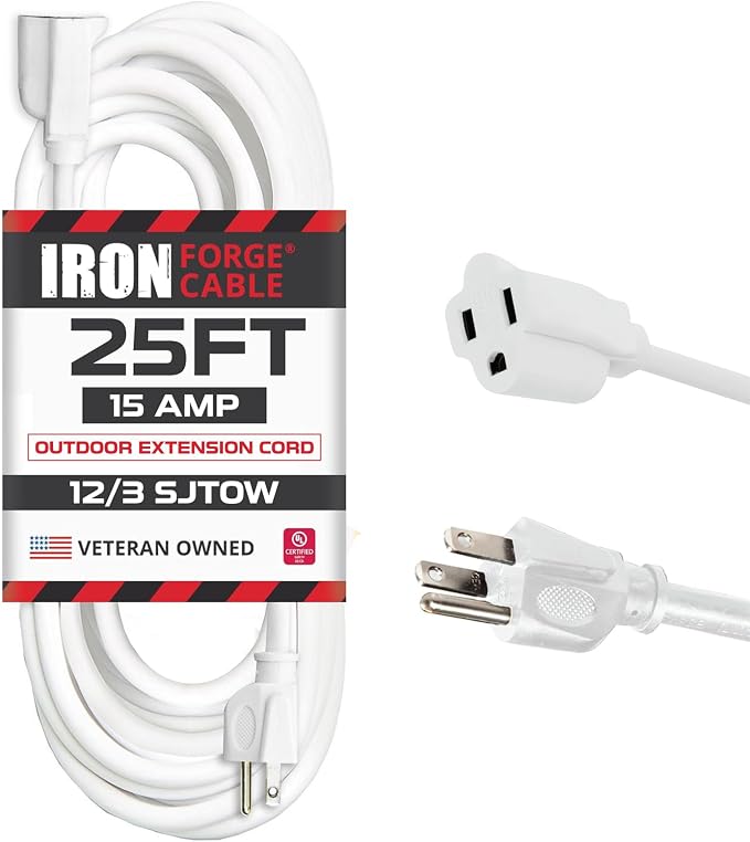 Iron Forge Cable 12 Gauge Outdoor Extension Cord 25 Ft, SJTOW 12/3 Heavy Duty by IronForgeCable