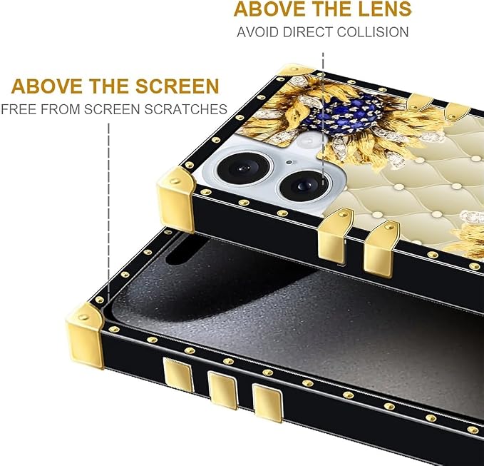 Compatible with iPhone 16 Plus Case, Sunflower Diamonds Leather Luxury Golden - Image 6