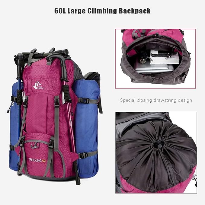 Bseash 60L Waterproof Hiking Camping Backpack - Image 6