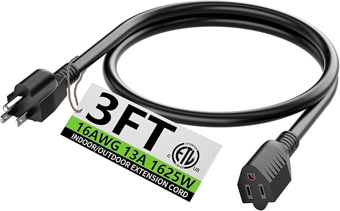 HUANCHAIN 3 FT 16 Gauge Black Indoor Outdoor Extension Cord Waterproof by huanchain